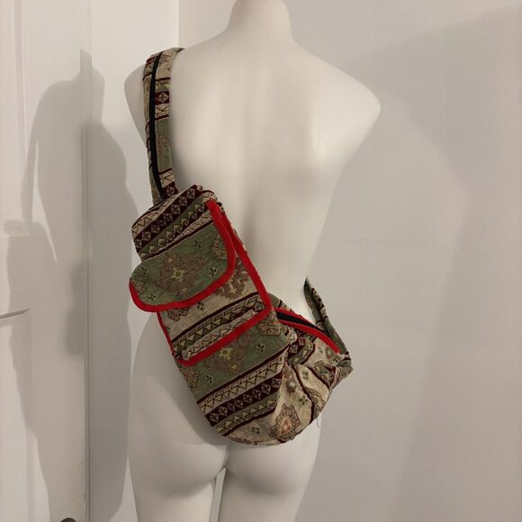 Boho Southwestern Backpacking Granola Girl Green Shoulder Crossbody Backpack - Picture 1 of 4